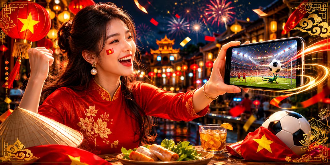 Người dùng Hà Nội truy cập casino trên điện thoại di động với đèn lồng truyền thống phía sau