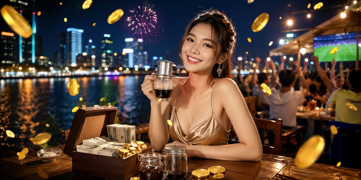 Người dùng vùng Mekong theo dõi kết quả xổ số qua điện thoại bên tách cà phê